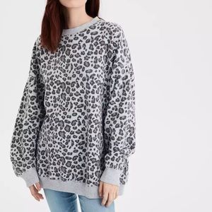 AE Fleece Oversized Vintage Crew Neck Sweatshirt cheetah print